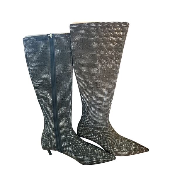 Tried On Only Zara Rhinestone Zip Boots Gray Silver Size 38 (US 7.5) Pointed Toe - Picture 2 of 8